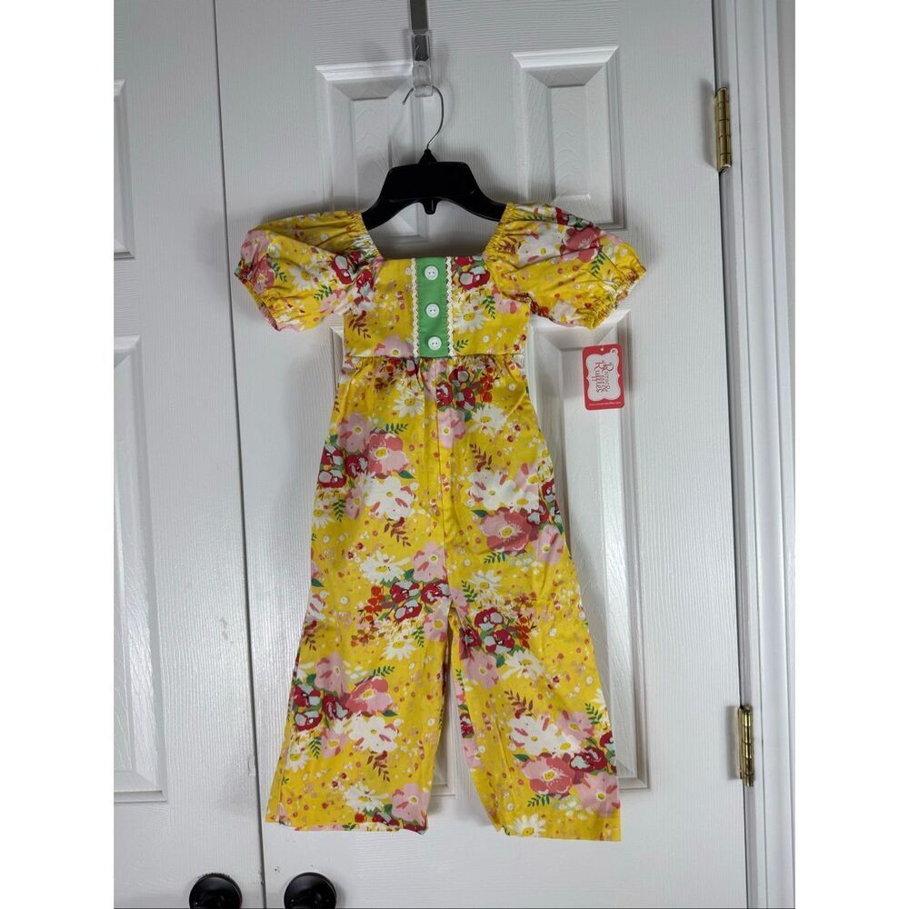 NWT Ricrac & Ruffles Girls Floral Puff Sleeve Romper Jumpsuit Size 2t